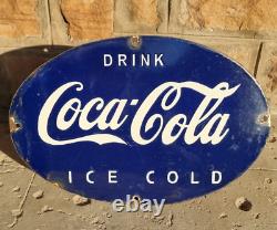 Original Vintage Old Antique Rare Coca Cola Ice Cold Porcelain Enamel Sign Board
