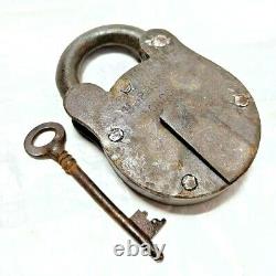 Original Vintage Old Antique Rare Hobbs & Co Engraved Iron Pad Lock, Key LONDON