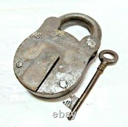 Original Vintage Old Antique Rare Hobbs & Co Engraved Iron Pad Lock, Key LONDON