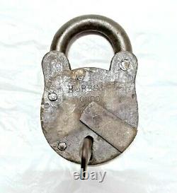 Original Vintage Old Antique Rare Hobbs & Co Engraved Iron Pad Lock, Key LONDON