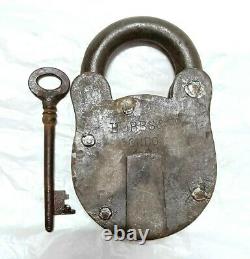 Original Vintage Old Antique Rare Hobbs & Co Engraved Iron Pad Lock, Key LONDON