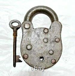 Original Vintage Old Antique Rare Hobbs & Co Engraved Iron Pad Lock, Key LONDON