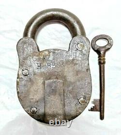 Original Vintage Old Antique Rare Hobbs & Co Engraved Iron Pad Lock, Key LONDON