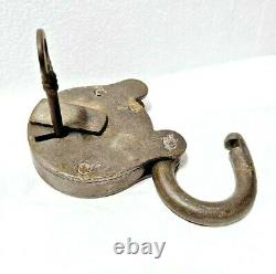 Original Vintage Old Antique Rare Hobbs & Co Engraved Iron Pad Lock, Key LONDON