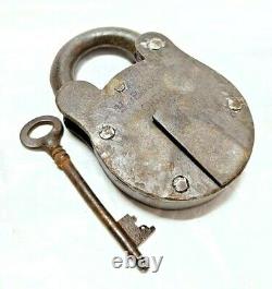 Original Vintage Old Antique Rare Hobbs & Co Engraved Iron Pad Lock, Key LONDON