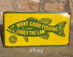 Original Vintage Old Antique Very Rare Fishing Law Porcelain Enamel Sign Board