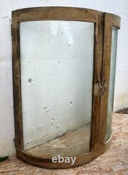 Pair 16x27 Antique Vintage Old Oak CURVED Bowed Wavy Glass Cabinet Doors Window