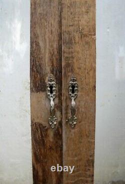 Pair 16x27 Antique Vintage Old Oak CURVED Bowed Wavy Glass Cabinet Doors Window