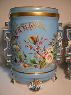 Pair LARGE Antique French Old Paris Porcelain CACHE POTS Enameled AESTHETIC Art