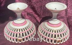 Pair of Antique Paris Porcelain Reticulated Pierced Pedestal Compotes