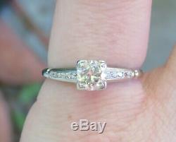 Platinum Antique Vintage Art Deco Old Mine Cut Diamond Engagement Wedding Ring