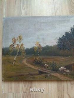 RARE Vintage old antique Painting Landscape Forest 1924 Trees Lake