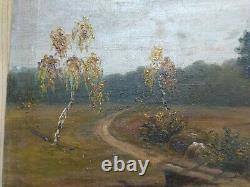 RARE Vintage old antique Painting Landscape Forest 1924 Trees Lake