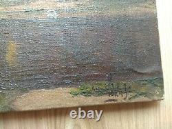 RARE Vintage old antique Painting Landscape Forest 1924 Trees Lake