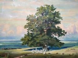 RARE Vintage old antique Painting ussr soviet Landscape Tree sea or ocean road