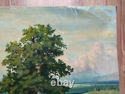 RARE Vintage old antique Painting ussr soviet Landscape Tree sea or ocean road