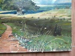 RARE Vintage old antique Painting ussr soviet Landscape Tree sea or ocean road