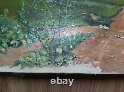 RARE Vintage old antique Painting ussr soviet Landscape Tree sea or ocean road