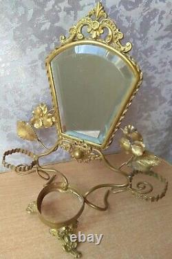 RARE old ANTIQUE Bronze Glass Holder mirror buty vintage tool device