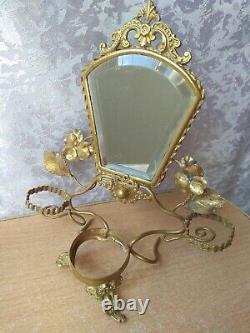 RARE old ANTIQUE Bronze Glass Holder mirror buty vintage tool device