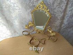 RARE old ANTIQUE Bronze Glass Holder mirror buty vintage tool device