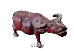 Rare 1850's Old Antique Vintage Rosewood Fine Hand Craved Wooden Buffalo Statue