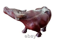 Rare 1850's Old Antique Vintage Rosewood Fine Hand Craved Wooden Buffalo Statue