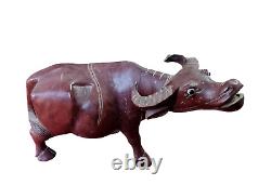 Rare 1850's Old Antique Vintage Rosewood Fine Hand Craved Wooden Buffalo Statue