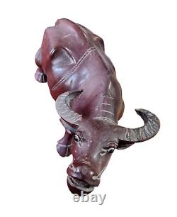 Rare 1850's Old Antique Vintage Rosewood Fine Hand Craved Wooden Buffalo Statue