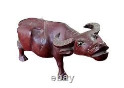 Rare 1850's Old Antique Vintage Rosewood Fine Hand Craved Wooden Buffalo Statue