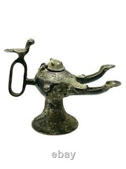 Rare Antique Old Bronze Oil Lamp Middle East Persian Collection Vintage Art