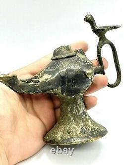 Rare Antique Old Bronze Oil Lamp Middle East Persian Collection Vintage Art