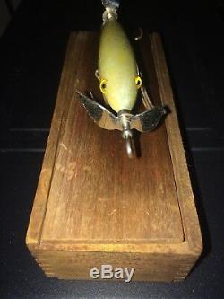 Rare Heddon Minnow 100 #102 White Correct Wood Dovetail Box 2 Belly Weights Old