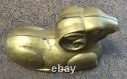 Rare Old Antique Vintage Brass Bearded Goat Ram Mold FigurineHeavy 5LB Art8