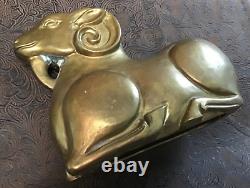 Rare Old Antique Vintage Brass Bearded Goat Ram Mold FigurineHeavy 5LB Art8