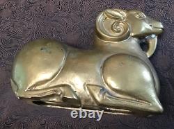 Rare Old Antique Vintage Brass Bearded Goat Ram Mold FigurineHeavy 5LB Art8
