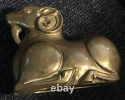 Rare Old Antique Vintage Brass Bearded Goat Ram Mold FigurineHeavy 5LB Art8