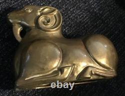 Rare Old Antique Vintage Brass Bearded Goat Ram Mold FigurineHeavy 5LB Art8