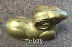 Rare Old Antique Vintage Brass Bearded Goat Ram Mold FigurineHeavy 5LB Art8