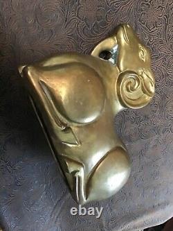 Rare Old Antique Vintage Brass Bearded Goat Ram Mold FigurineHeavy 5LB Art8