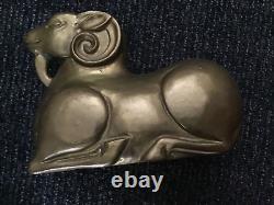 Rare Old Antique Vintage Brass Bearded Goat Ram Mold FigurineHeavy 5LB Art8