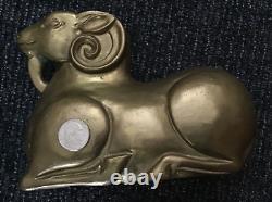 Rare Old Antique Vintage Brass Bearded Goat Ram Mold FigurineHeavy 5LB Art8