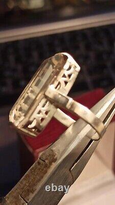 Rare Old Antique vintage USSR ring silver 875 6SYU rock crystal women jewelry