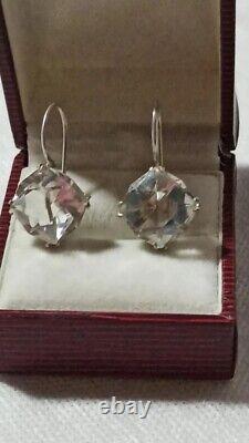 Rare Old Antique vintage women jewelry Earrings silver 875 rock crystal
