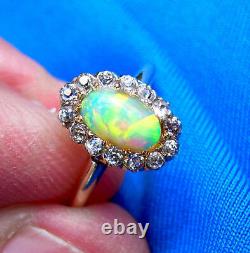 Real Antique Opal old European Diamond solitaire Vintage Deco Engagement Ring
