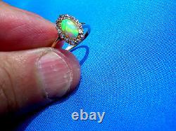 Real Antique Opal old European Diamond solitaire Vintage Deco Engagement Ring