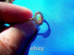 Real Antique Opal old European Diamond solitaire Vintage Deco Engagement Ring