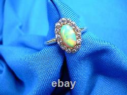 Real Antique Opal old European Diamond solitaire Vintage Deco Engagement Ring