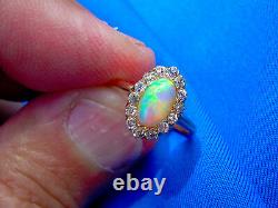 Real Antique Opal old European Diamond solitaire Vintage Deco Engagement Ring