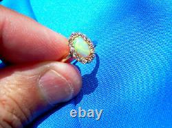 Real Antique Opal old European Diamond solitaire Vintage Deco Engagement Ring